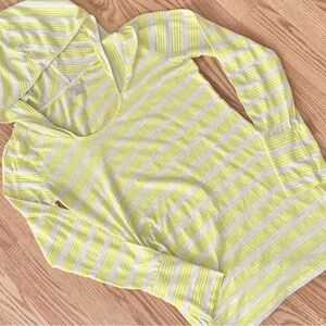 Prana Long Sleeve Yellow Striped Hooded T-shirt Yellow/White Medium